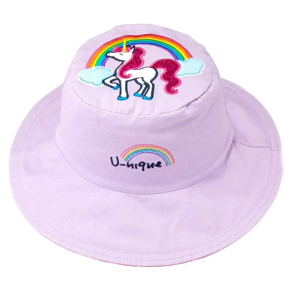 FlapJackKids Kids' Sunhat - Fairy / Unicorn Sparkle - Reversible - Size Medium